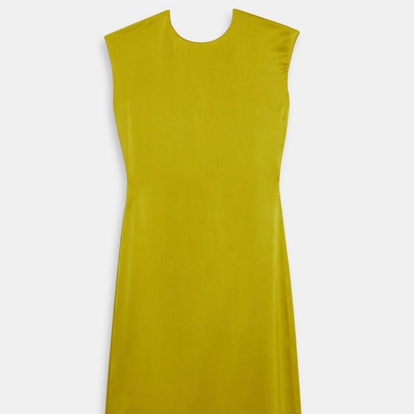 Theory Silk Satin Cap Sleeve MIDI Dress in Citron - Picture 7 of 9
